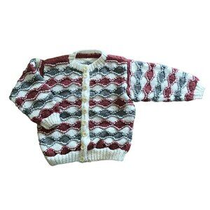 Kids Knitted Sweater Whimsical Waves Design Cozy Wool & Acrylic Small/Medium